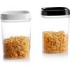 KADAX Contenitore trasparente in plastica, ermetico con coperchio, per farina, cereali, zucchero e pasta (set da 2: 1000 ml, bianco e nero)