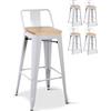 Kosmi - Juego de 4 sillas de bar, taburete alto de estilo industrial con pequeño respaldo de metal blanco mate y asiento de madera natural clara