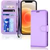 TECHGEAR Cover iPhone 12 / iPhone 12 Pro - Custodia Portafoglio in Pelle Sintetica con TPU Antiurto, Funzione di Supporto con Slot per Schede e Cinturino da Polso per iPhone 12/Pro (6,1) - Viola
