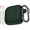 KOKOKA Custodia Case Compatibile con AirPods 4 2024 con Kit di Pulizia, Case Cover Protettiva in Morbido Silicone per AirPods 4ª Generazione con Moschettone, LED Anteriore Visibile, Dark Green