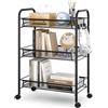 Urackify Carrello cucina 3 ripiani, nero | Metallo antiruggine, Cestino rete traspirante, Ganci laterali, Facile da montare, Bagno, Cucina, Lavanderia