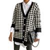 Minetom Maglione Donna Pied de Poule Maglia Manica Lunga Scollo a V Oversize Bottoni Pullover Jumper Cardigan Streetwear C Nero 48