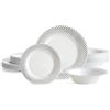 Matana 96 Pezzi Piatti e Ciotole in Plastica Bianca con Bordo Argento - 32 Piatti Piani, 32 Piattini, 32 Ciotole - Stoviglie Elegante e Riutilizzabile per Feste, Matrimoni, Compleanni, Picnic