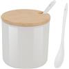 Yhuasia Zuccheriera, Zuccheriera Moderna, Zuccheriera Ceramica, Vasetti da Condimento con Cucchiai Vasetti In Ceramica con Cucchiai e Coperchi In Bambù Per La Conservazione di Zucchero, Sale (Bianco)
