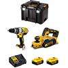 DeWALT Kit DWK220 (Trapano a Percussione DCD996 + Pialleto DCP580 + 2 Batterie 5,0 Ah + Caricabatterie + TSTAK VI)