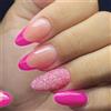 Agasar Unghie finte a mandorla corta, punta rosa francese, unghie adesive con glitter rosa, unghie a pressione rimovibili, unghie finte in acrilico, copertura completa, accessori per nail art, 24 pezzi
