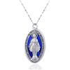 HALUKAKAH Collana Medaglia Miracolosa in Argento Design Italiano con Catena 45cm - Pendente Extra Large 4cm,Argento Ossidato con Accento in Smalto Blu - Gioielli Cattolici,Regalo per Amici Famiglia