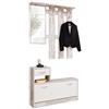 Arredo Stock Mobile da ingresso con specchio, appendiabiti, scarpiera e cassetto, bianco anticato shabby chic, 100x180x25