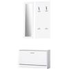 HOMCOM Set Mobili Ingresso 3 Pezzi con Panca Scarpiera, Appendiabiti a Muro e Specchio, Guardaroba da Camera e Corridoio in Legno, 80x27x46.5 cm, Bianco