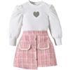 UUAISSO Vestiti per Bambine Maniche Lunghe Top a Coste Motivo Scozzese in Tweed Gonna Bottoni Set Di Abiti Cuore verde 18-24 mesi