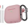 KOKOKA Custodia Case Compatibile con AirPods 4 2024 con Kit di Pulizia, Case Cover Protettiva in Morbido Silicone per AirPods 4ª Generazione con Moschettone, LED Anteriore Visibile, Rosa