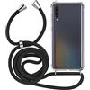 MyGadget Cover per Samsung Galaxy A70 - Custodia con Corda - Case con Cordino Trasparente Antiurto con Laccio | Tracolla - Practical Stylish - Nero