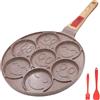 RANX INGST Padella Pancake con Rivestimento Antiaderente in Ceramica, Piastra Pancake 7 Fori con Maniglia Rimovibile per Colazione - Marrone