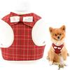 SMALLLEE_LUCKY_STORE Set di pettorina e guinzaglio per cani di piccola taglia e media taglia con fiocco a quadri, pettorina regolabile imbottita per gatti per passeggiate all'aperto, rosso, S