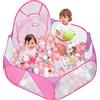 Eocolz Grande vassoio per palline per bambini, tenda pop up per bambini, casa di gioco, parco da strisciare, con cestino da basket e borsa con cerniera, 120 cm (rosa)