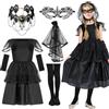 NEUFOOD Vestito Halloween Bambina Costume Sposa Fantasma, Costume da Sposa Cadavere Nero per Carnevale (110-120CM)