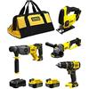 DEWALT STANLEY FatMax Kit SVK20424B (Trapano a Percussione SFMCD721 + Tassellatore SFMCH900 + Seghetto Alternativo SFMCS600 + Smerigliatrice SFMCG400 + 2 Batterie 4,0 Ah + Caricabetterie + Borsa XL)