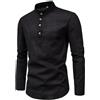 MQYXGS Camicia Casual in Cotone da Uomo Camicia a Maniche Lunghe con Colletto a Fascia Camicia da Uomo in Lino Henley Camicia Leggera Camicia in Cotone Camicia Autunnale con Colletto a Fascia Camicia