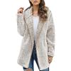EMUKFD Giacca oversize da donna in pile Sherpa con cappuccio a quadri Caedigan cappotto invernale Teddy Coat Outwear con tasche, Beige, L