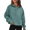 Silver Basic Felpa Donna con Cappuccio Elegante Manica Lunga Felpe con Mezza Zip Fitness Sports Pullover in Pile con Tasca S,Green-2
