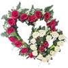 DRW Cuore Doppio di Rose bianche e rosse Centro di Fiori Artificiali Cimitero, Chiesa Matrimoni sepolture 60x50x12