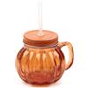 Puckator Bicchiere Barattolo in Vetro con Coperchio in Metallo e Cannuccia 350ml - Zucca - Per Ufficio, Scuola, Auto