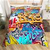 Homemissing Set di biancheria da letto per letto singolo con motivo graffiti hippie, per bambini e ragazzi, moderno, con 1 federa per cuscino, cerniera e lacci