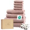Ferò Set Asciugamani Bagno Cotone Di Lusso 8 Pezzi, OEKO-TEX, 100% Cotone Premium, 550 g/m², Ultra Morbido, Design Italiano, 2 Teli Bagno 70x140, 2 Asciugamani Viso 50x100, 4 Lavette 30x30, Rosa