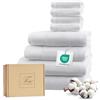 Ferò Set Asciugamani Bagno Cotone Di Lusso 8 Pezzi, OEKO-TEX, 100% Cotone Premium, 550 g/m², Ultra Morbido, Design Italiano, 2 Teli Bagno 70x140, 2 Asciugamani Viso 50x100, 4 Lavette 30x30, Bianco