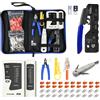 VCELINK 45 in 1 Pinza Crimpatrice RJ45, Strumenti Kit di Rete Professionali, Manutenzione del Computer Kit, Tester Lan e 20 Connettori RJ45 Passanti Cat7, Strumenti di Riparazione