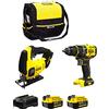 DeWalt STANLEY FatMax Kit SVK20224B (Trapano Avvitatore SFMCD720 + Seghetto Alternativo SFMCS600 + 2 Batterie 4,0 Ah + Caricabetterie + Borsa M)