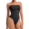 Atbuty Body corto senza spalline senza cuciture, modellante, modellante per il controllo della pancia, con cinghie rimovibili, Perizoma Nero, Medium