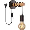 Chao Zan E27 Applique da parete 1.8M Cavo con Interruttore e Spina Moderno Legna Lampada a muro Metallo luce per la lettura luce notturna per Camera da letto capezzale Soggiorno Cucina Corridoio Scala (Nero)