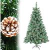 Aufun Albero di Natale artificiale 1,8 m in PVC, Folto, albero di Natale Effetto Realistico, montaggio rapido, con supporto per albero di Natale (180 cm, Effetto neve + pigne)