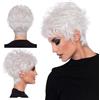 DKE&YMQ Parrucca Pixie Cut Argento, Frangetta Inclinata, Capelli Corti Ricci, Parrucca Bianca Soffice, Capelli Naturali Per Donne Di Mezza Età E Anziane Per Uso Quotidiano