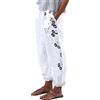 Generic Crop Estate Cotone Capris per le Donne Casual Estate Vita Alta Geometrico Lino Gamba Donna Elastico in Vita Capris Pantaloni Spiaggia Tasche Crop Pantaloni Larghi Capris Spiaggia per le Donne, bianco,