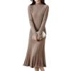 Ailaile 100% lana maglione vestito donna collo alto Pit strisce slim scollo a V manica lunga Pullover A-line abito lavorato a maglia, Oro rosso., M