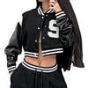Vagbalena Giacca Bomber Corta da Donna Giacca College Cappotto da Baseball Giacca Casual Giacca da Baseball Vintage Streetwear Y2k Streetwear Giacca College (Nero,S)