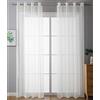 Gardinenbox Set di 2 tende trasparenti Uni, 225 x 140 cm (altezza x larghezza), colore bianco, con occhielli, chiusura a nastro, per soggiorno, 20332-cn2