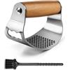 GlasFlength Spremiaglio a bilanciere in acciaio inox, a bilanciere l'aglio, con manico in legno, spremiaglio e bilanciere Garlic Crusher facile da pulire con un piccolo pennello