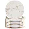 Deceram Confezione da 6 sottobicchieri in marmo bianco con supporto assorbente, in ceramica, per bar, pranzo, tavolino, accessorio ideale come decorazione, come regalo, per scrivania, birra, con retro in