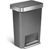 simplehuman CW1386CB cestino rettangolare con pedale e porta sacchetti, pattumiera da cucina, plastica grigia, 45 L