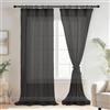 DWCN - Set di 2 tende in voile con galon fronceur aspetto lino semi-trasparente per soggiorno - Tende trasparenti - Extra lunghe - Nero - 260 x 140 cm (altezza x larghezza)
