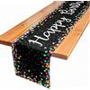 OUOQI Runner da Tavola per Compleanno, 183 x 33 cm Happy Birthday, Nero, Poliester, Pois