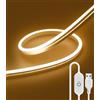 ShineBurky Striscia LED Neon 2 Metri Bianco Caldo, 3000K 5V Striscia LED Alimentazione USB, Striscia Led esterno con IP67 Impermeabile e Dimmer per Cucina, Armadio, Specchio, Decorazione domestica