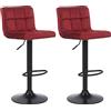 CLP Set di 2 Sgabelli Bar Feni in Velluto I con Schienale E Poggiapiedi, Colore:Rosso
