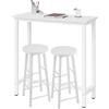 WOLTU Set di Tavolo da Bar, Tavolo Alto con 2 Sgabelli, Set di Tavolo per Sala da Pranzo, Metallo e Legno, Bianco