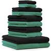 Betz set di 10 asciugamani Premium 100% cotone 2 teli doccia 4 asciugamani 2 asciugamani per ospiti 2 guanti da bagno colore verde smeraldo e nero