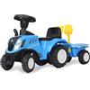 Jamara 460355 - Push-Car New Holland T7 Trattore Blu - Aspetto realistico, Protezione Antiribaltamento, Include Rimorchio con Pala e Rastrello, Clacson, Luci Led, Suoni