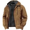 Generic Giacca da uomo nera calda foderata in lana a quadri da uomo, giacca pesante invernale classica con cerniera, elegante cappotto da uomo, cachi, XXXXL